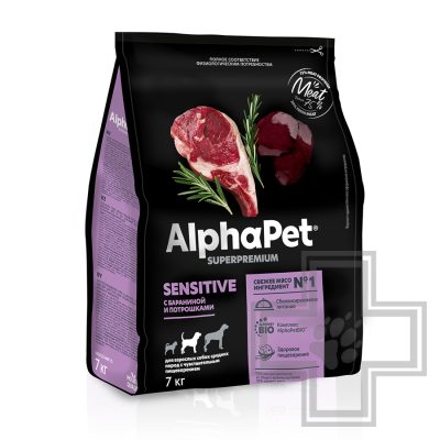 AlphaPet Корм для взрослых собак средних пород с чувствительным пищеварением, с бараниной
