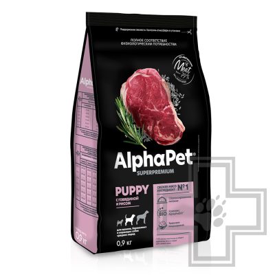 AlphaPet Корм для щенков средних пород, с говядиной и рисом