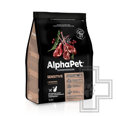 AlphaPet Superpremium Корм для взрослых кошек с чувствительным пищеварением, с ягненком