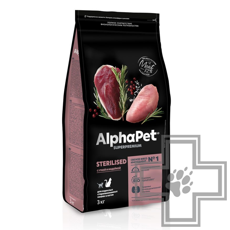 AlphaPet Superpremium Корм для взрослых стерилизованных кошек и котов, с уткой и индейкой AlphaPet Superpremium Корм для взрослых стерилизованных кошек и котов, с уткой и индейкой