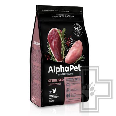 AlphaPet Superpremium Корм для взрослых стерилизованных кошек и котов, с уткой и индейкой