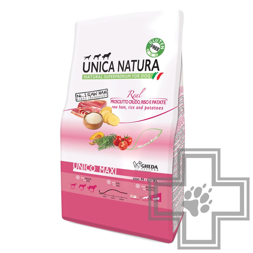 Unica Natura Maxi Корм для собак средних и крупных пород с ветчиной, рисом и картофелем