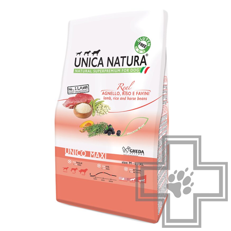 Unica Natura Maxi Корм для собак средних и крупных пород с ягненком, рисом и конскими бобами