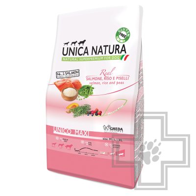 Unica Natura Maxi Корм для собак средних и крупных пород с лососем, рисом и горохом