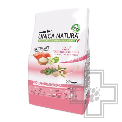 Unica Natura Indoor Корм для домашних кошек, с лососем, рисом и яблоком