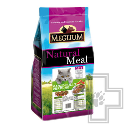 Meglium Natural Meal Adult Корм для взрослых кошек, с курицей, говядиной и овощами