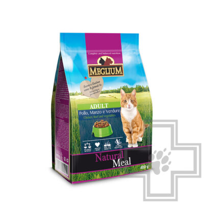 Meglium Natural Meal Adult Корм для взрослых кошек, с курицей, говядиной и овощами