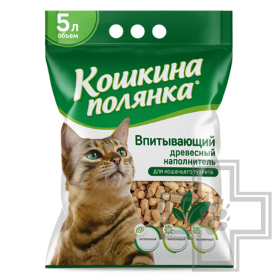 Кошкина полянка Наполнитель древесный впитывающий, с ароматом хвои