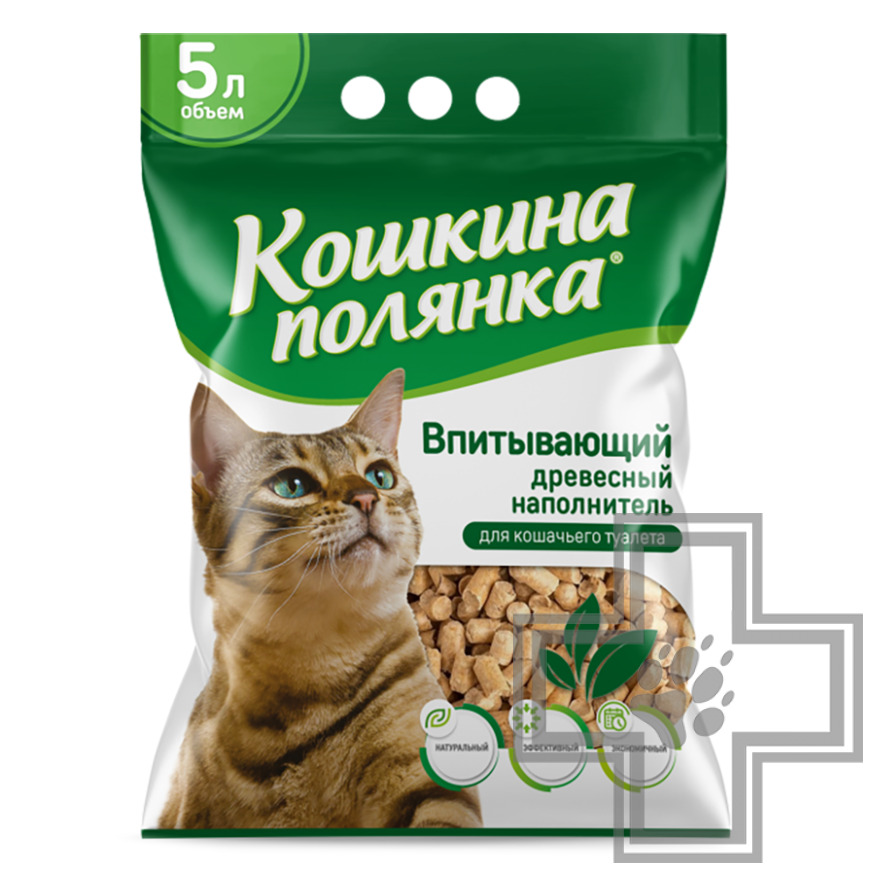 Кошкина полянка Наполнитель древесный впитывающий, с ароматом хвои