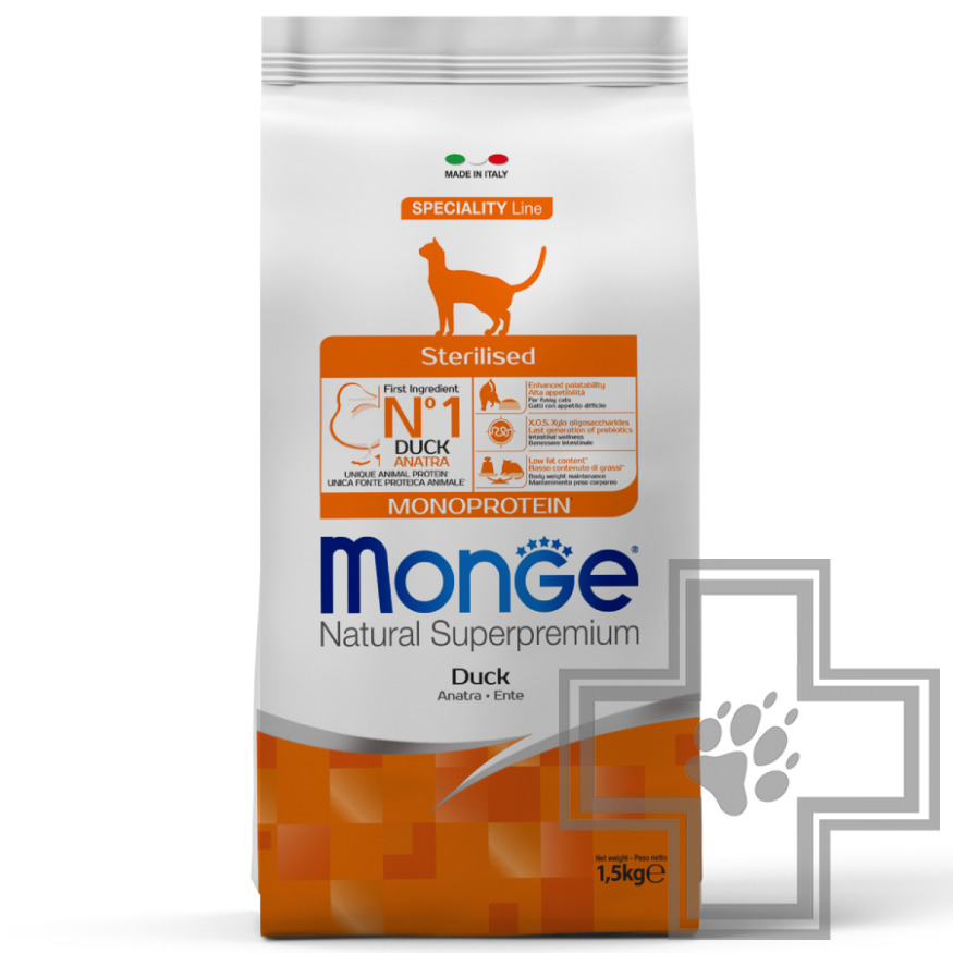 Monge Monoprotein Sterilised Корм для взрослых стерилизованных кошек, с уткой