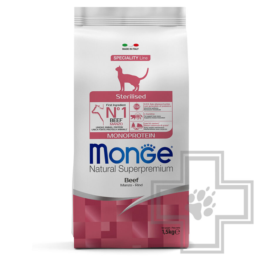 Monge Monoprotein Sterilised Корм для взрослых стерилизованных кошек, с говядиной