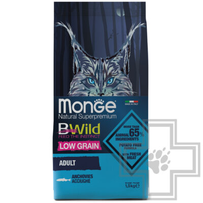 Monge LOW GRAIN Корм низкозерновой для взрослых кошек, с анчоусами