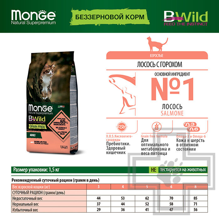 Monge GRAIN FREE Корм беззерновой для взрослых кошек, с лососем