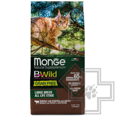 Monge GRAIN FREE Корм беззерновой для взрослых крупных кошек всех возрастов, с буйволом