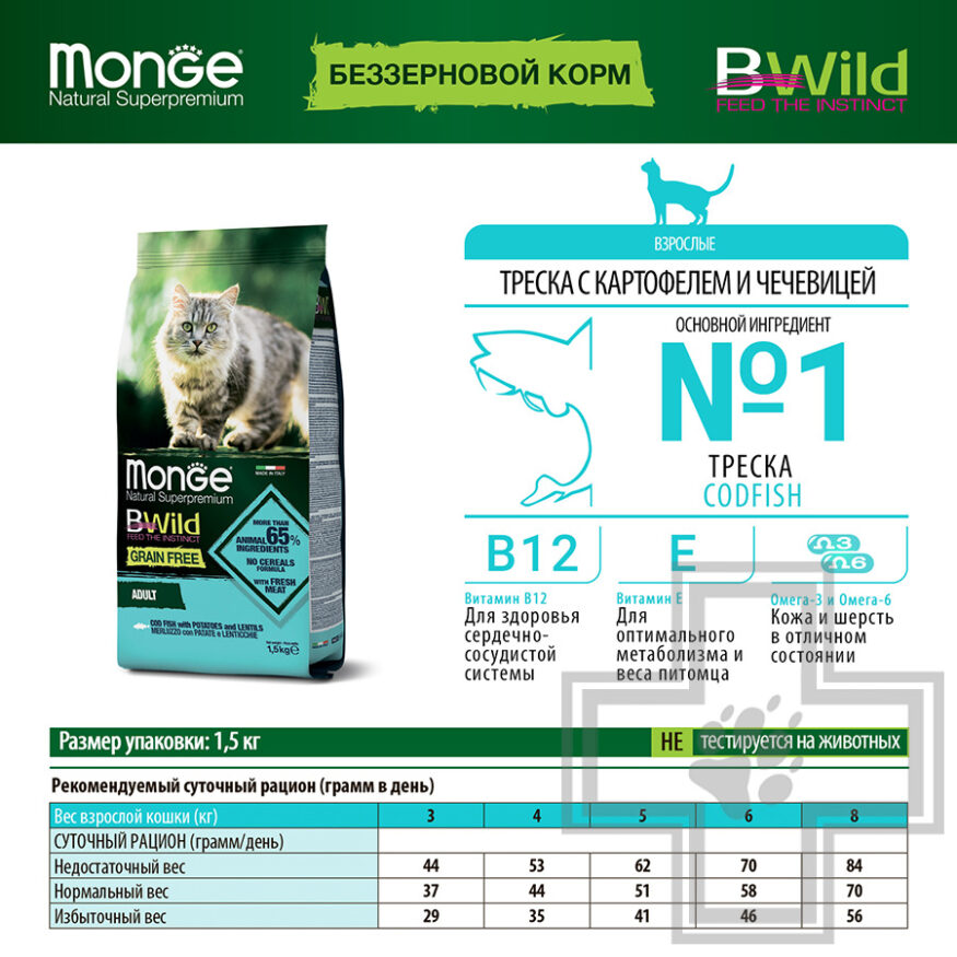 Monge GRAIN FREE Корм беззерновой для стерилизованных кошек, с треской