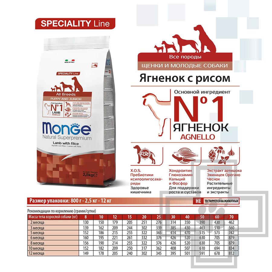 Monge Speciality Puppy&Junior Корм для щенков всех пород, с ягненком и рисом