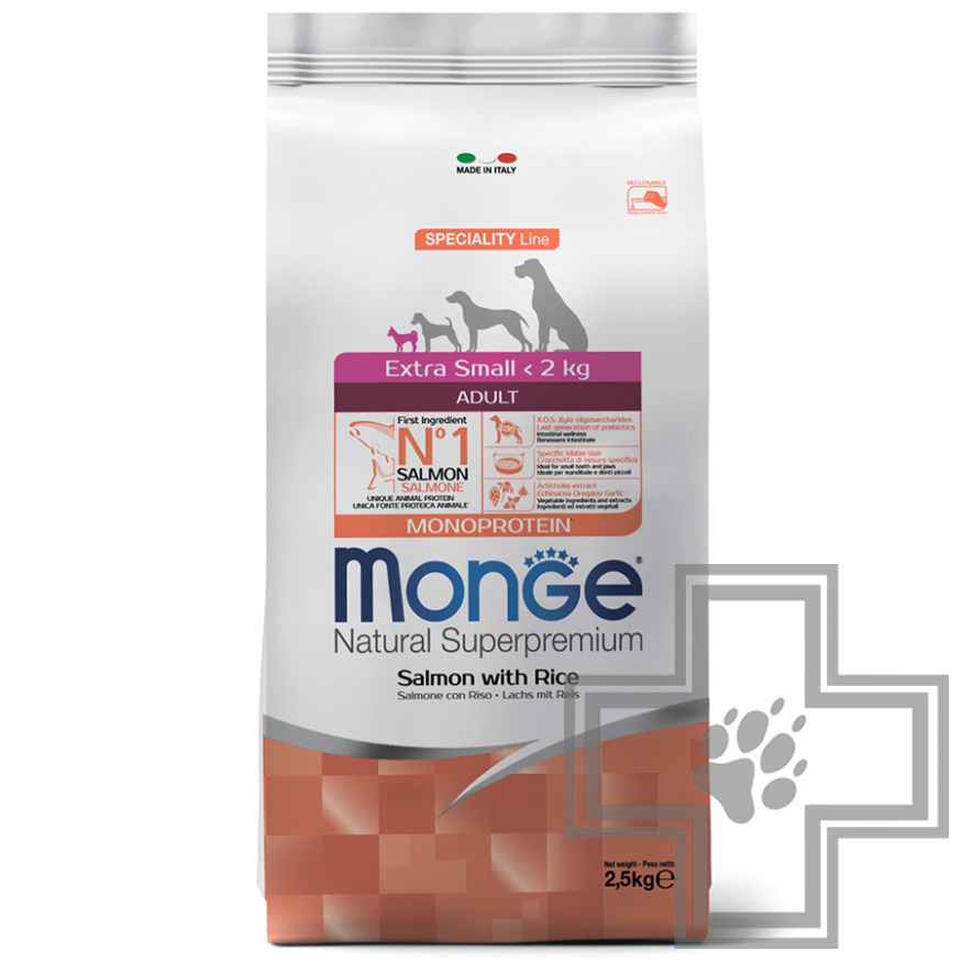 Monge Speciality Extra Small Корм для взрослых собак миниатюрных пород, с лососем и рисом Monge Speciality Extra Small Корм для взрослых собак миниатюрных пород, с лососем и рисом