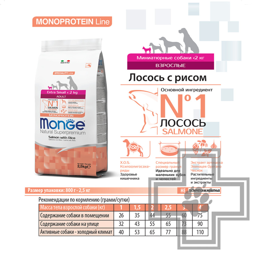 Monge Speciality Extra Small Корм для взрослых собак миниатюрных пород, с лососем и рисом Monge Speciality Extra Small Корм для взрослых собак миниатюрных пород, с лососем и рисом