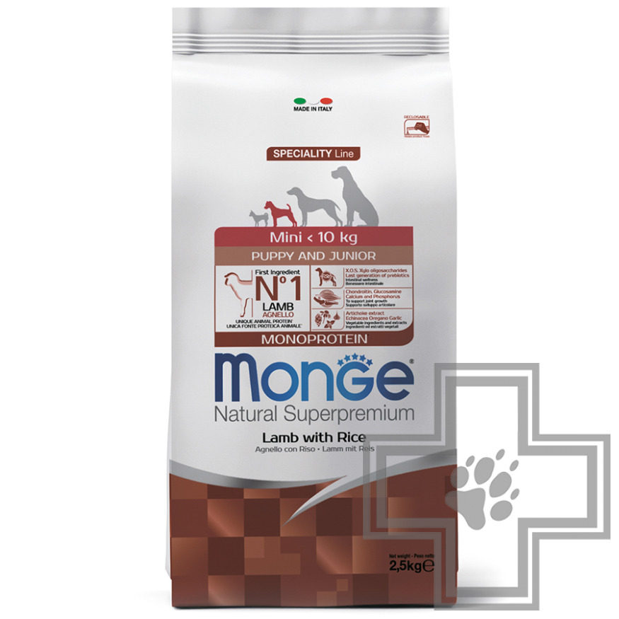 Monge Monoprotein Mini Корм для щенков мелких пород, с ягненком и рисом Monge Monoprotein Mini Корм для щенков мелких пород, с ягненком и рисом