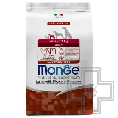 Monge Monoprotein Mini Корм для взрослых собак мелких пород, с ягненком и рисом