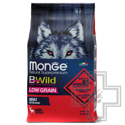 Monge LOW GRAIN Корм низкозерновой для взрослых собак всех пород, с оленем