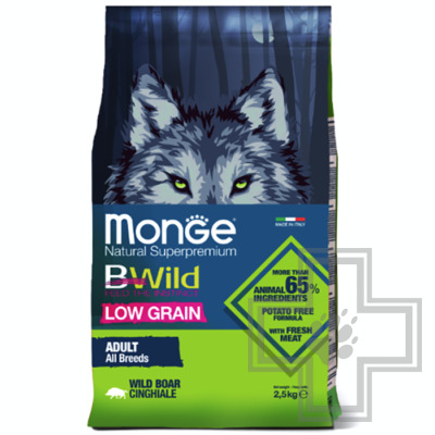 Monge LOW GRAIN Корм низкозерновой для взрослых собак всех пород, с диким кабаном