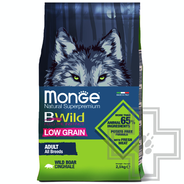 Monge LOW GRAIN Корм низкозерновой для взрослых собак всех пород, с диким кабаном