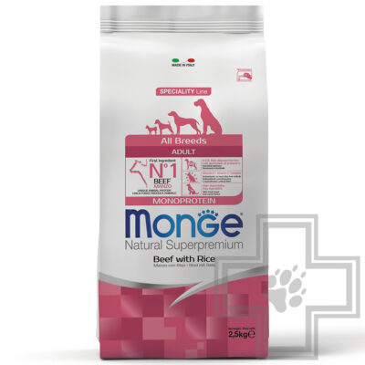 Monge Monoprotein Корм для взрослых собак всех пород, с говядиной и рисом