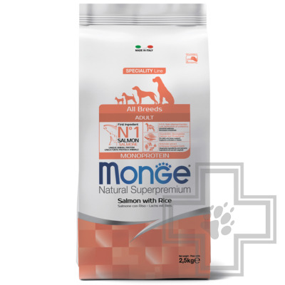 Monge Monoprotein Корм для взрослых собак всех пород, с лососем и рисом