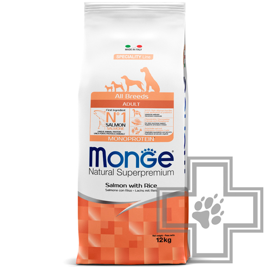 Monge Monoprotein Корм для взрослых собак всех пород, с лососем и рисом Monge Monoprotein Корм для взрослых собак всех пород, с лососем и рисом