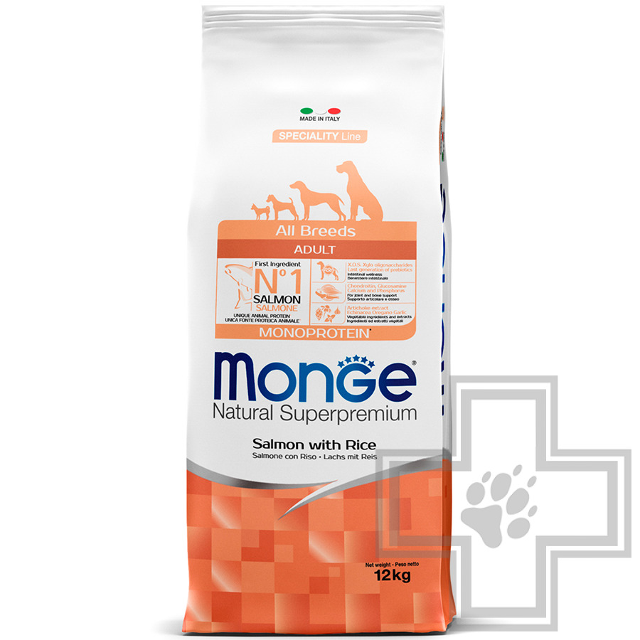 Monge Monoprotein Корм для взрослых собак всех пород, с лососем и рисом
