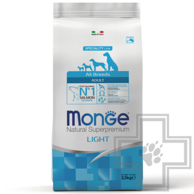 Monge Speciality Light Корм низкокалорийный для взрослых собак всех пород, с лососем и рисом
