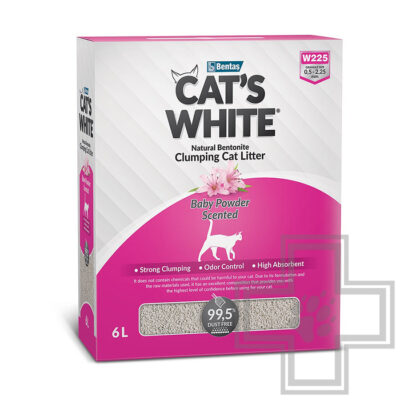 Cat's White BOX Premium Наполнитель бентонитовый комкующийся, с ароматом детской присыпки