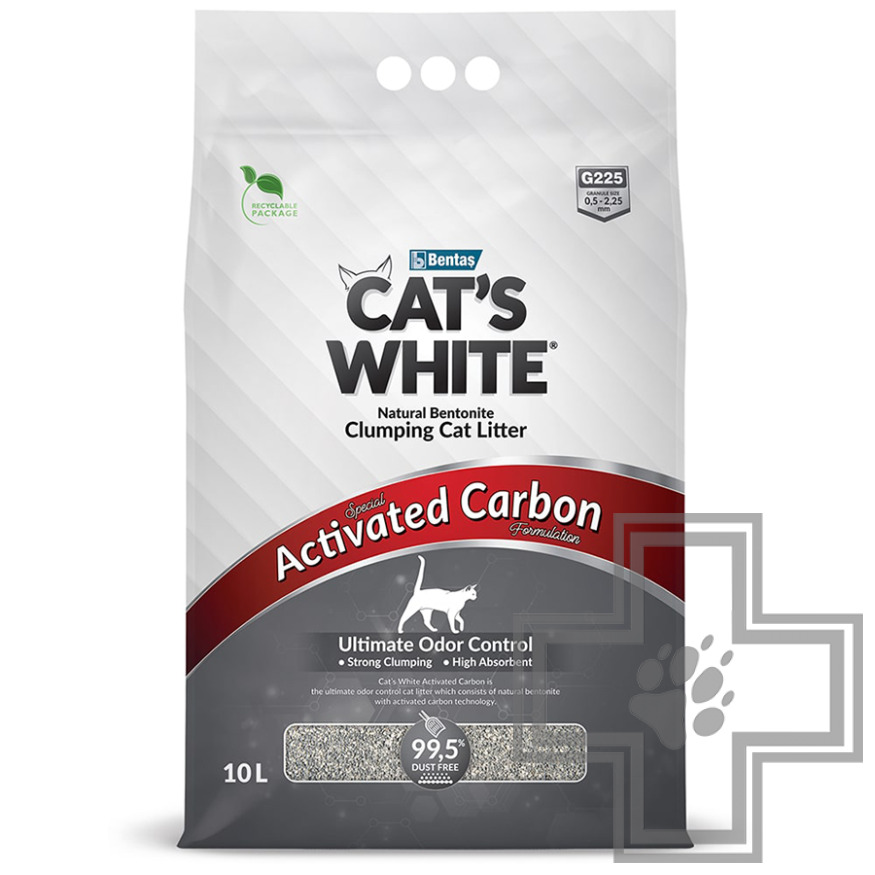 Cat's White Наполнитель бентонитовый комкующийся, с активированным углем