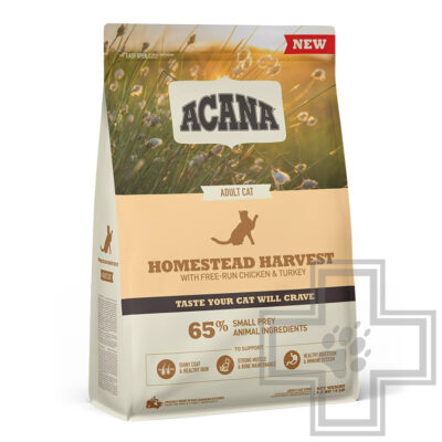 Acana Homestead Harvest Корм низкозерновой для взрослых кошек всех пород, с курицей и индейкой