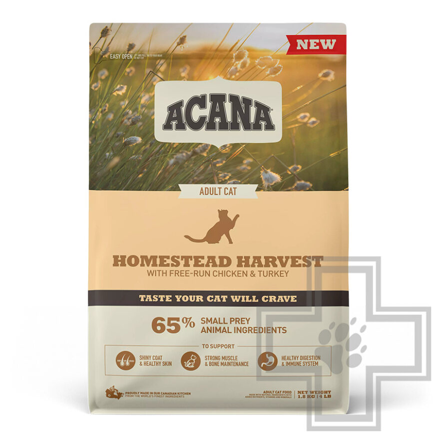Acana Homestead Harvest Корм низкозерновой для взрослых кошек всех пород, с курицей и индейкой