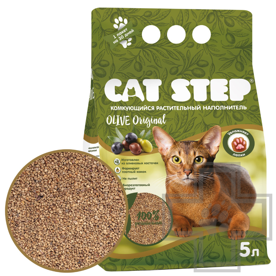Cat Step Olive Original Наполнитель растительный комкующийся, без запаха