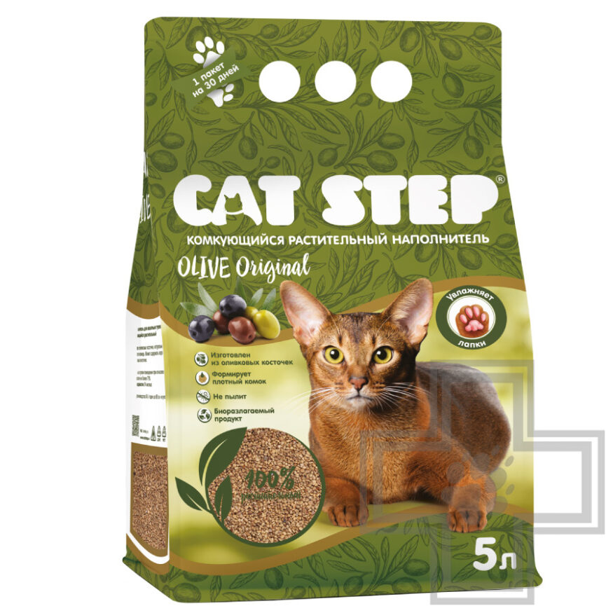 Cat Step Olive Original Наполнитель растительный комкующийся, без запаха
