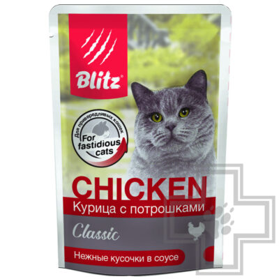 Blitz Classic Пресервы для взрослых кошек, с курицей и потрошками в соусе