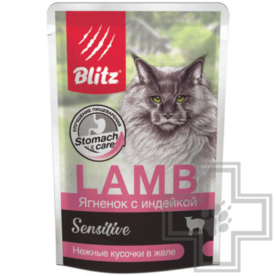 Blitz Sensitive Пресервы для взрослых кошек, с ягненком и индейкой в желе