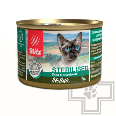 Blitz Holistic Консервы для взрослых стерилизованных кошек, паштет с уткой и индейкой