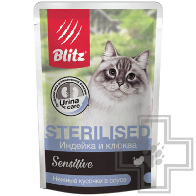 Blitz Sensitive Пресервы для стерилизованных кошек, с индейкой и клюквой в соусе