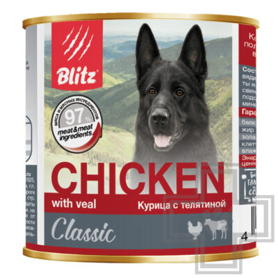Blitz Classic Консервы для собак всех пород, с курицей и телятиной