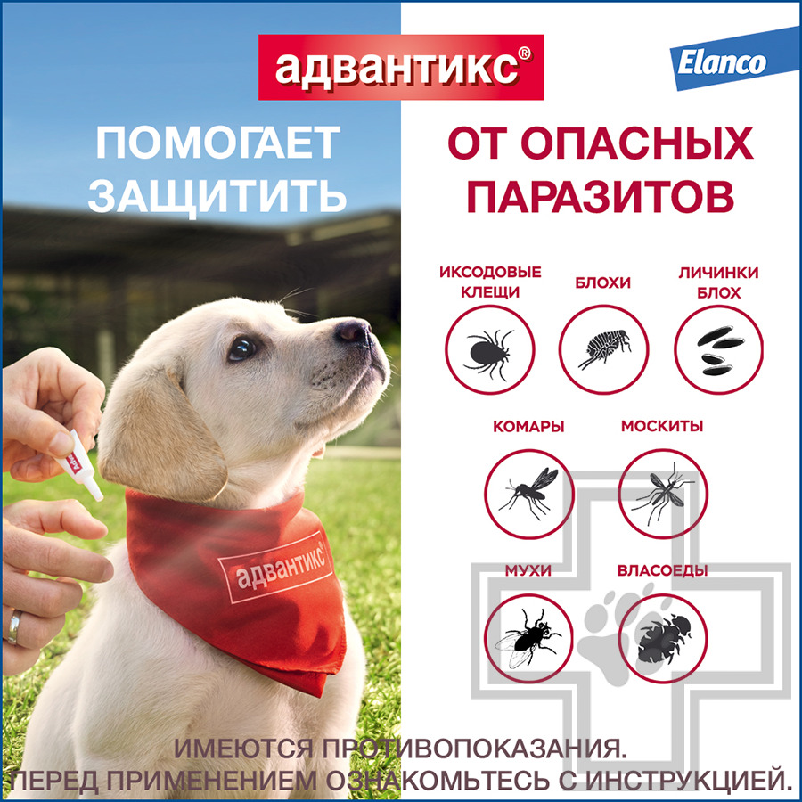 Адвантикс Капли на холку от блох, клещей и комаров (цена за 1 пипетку)