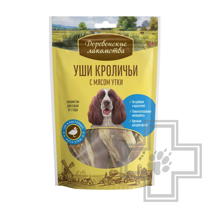 Деревенские лакомства Уши кроличьи с мясом утки для взрослых собак средних и крупных пород