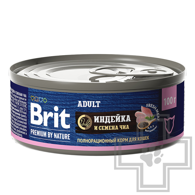 Брит Консервы для взрослых кошек, с индейкой и семенами чиа