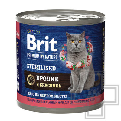 Brit Консервы для взрослых стерилизованных кошек, с кроликом и брусникой