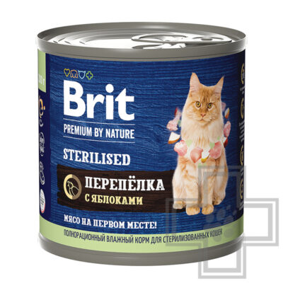 Brit Консервы для взрослых стерилизованных кошек, с перепелкой и яблоками
