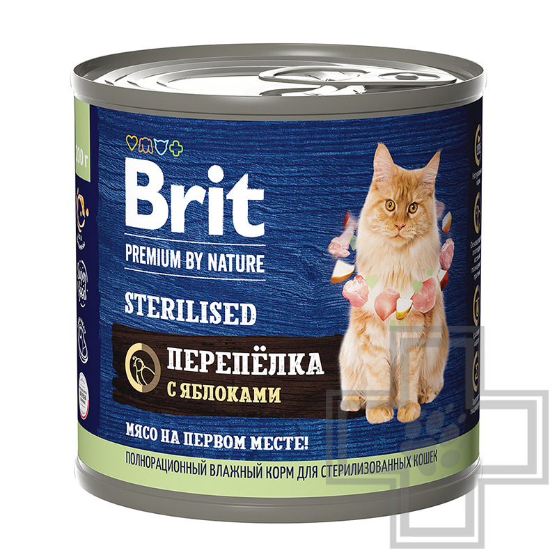Брит Консервы для взрослых стерилизованных кошек, с перепелкой и яблоками
