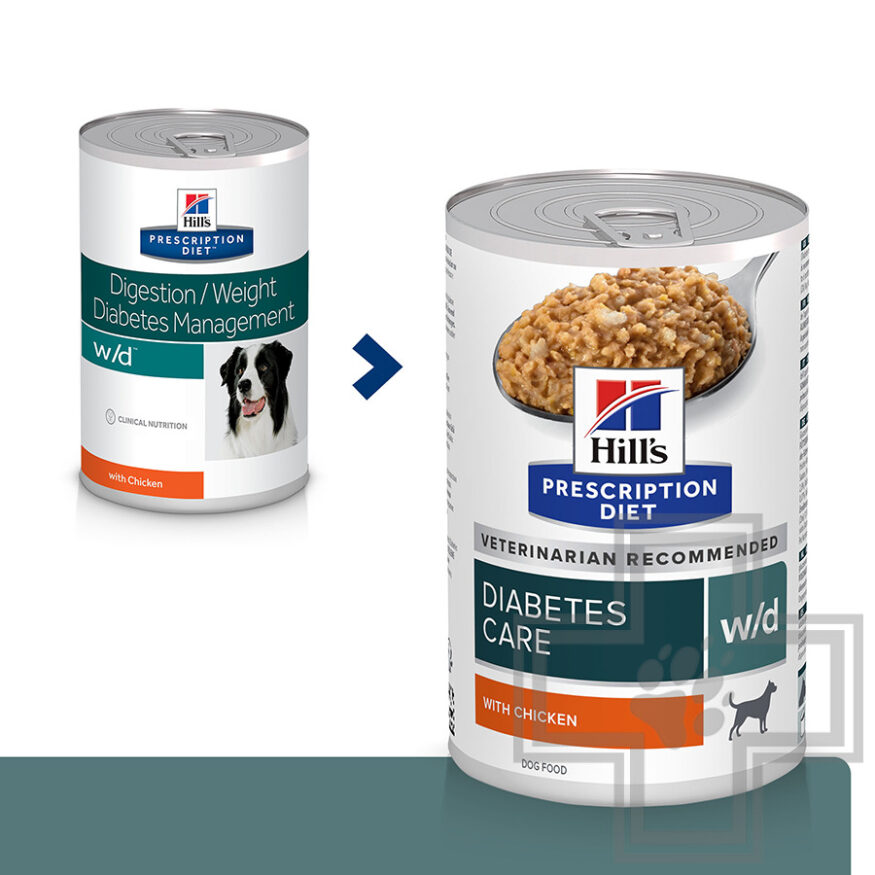 Hill's PD w/d Консервы-диета для собак для поддержания веса и при сахарном диабете, с курицей